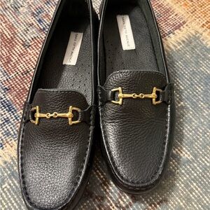 Saks fifth ave  Black Loafers with Gold Detail